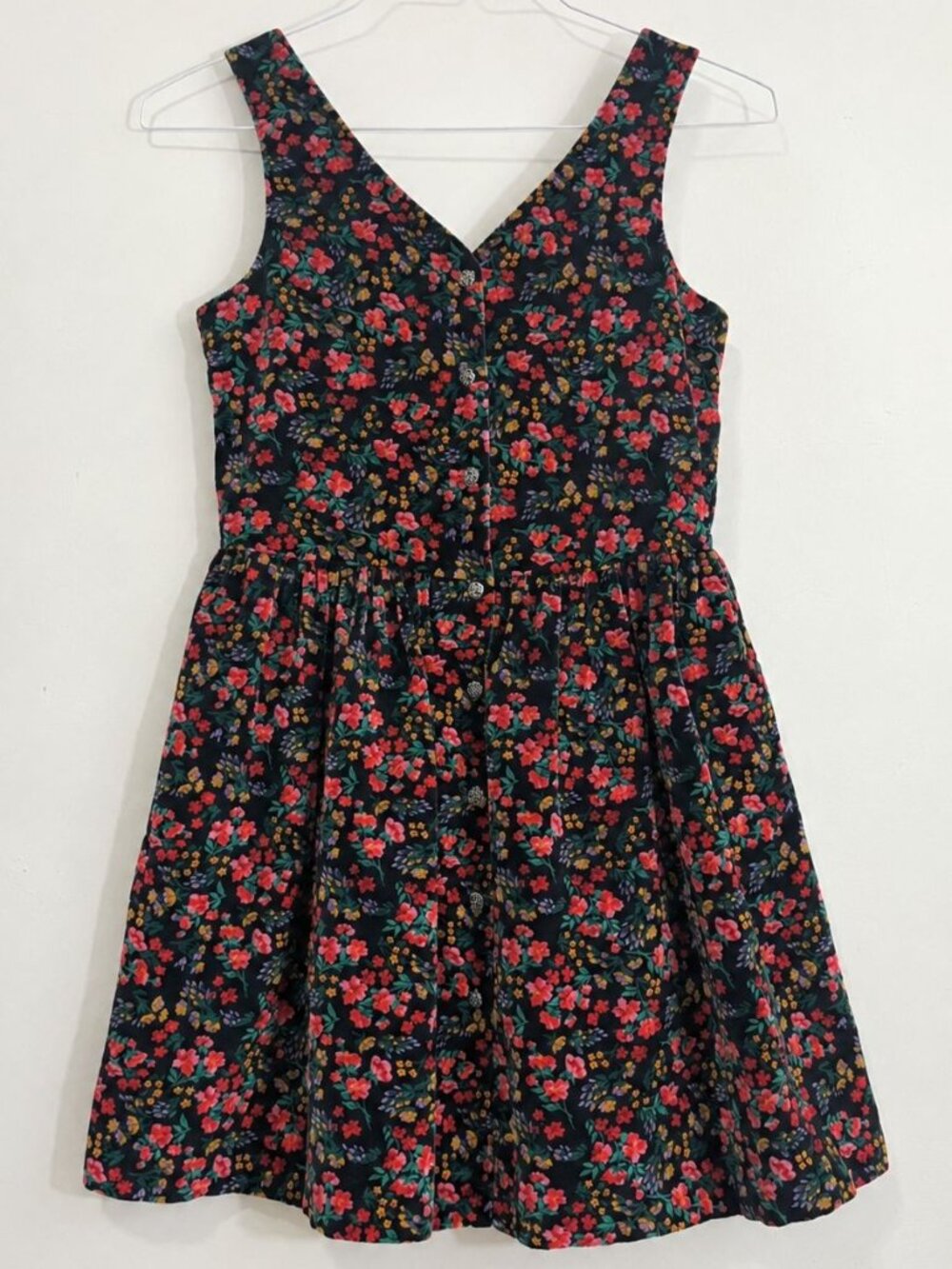 Vtg 90s Gap Kids Velvet Corduroy Floral Jumper Dress M Cottagecore Grunge USA
